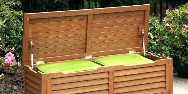 Outdoor wooden bench storage 