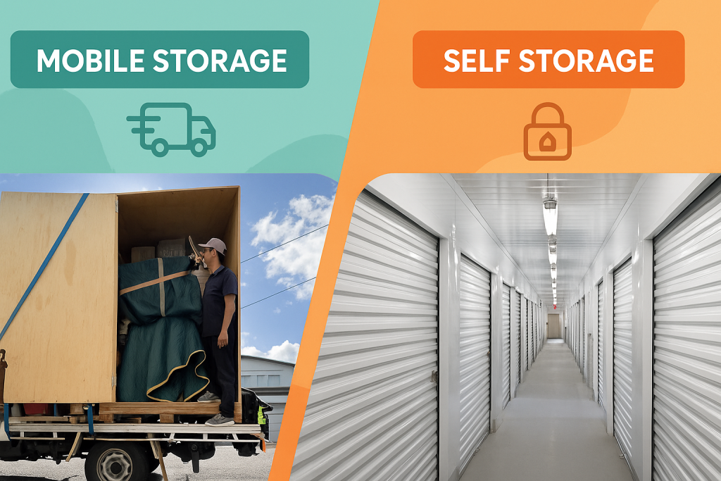 Comparison of mobile storage Sydney with self storage units – mobile container delivered to home vs traditional storage facility.
